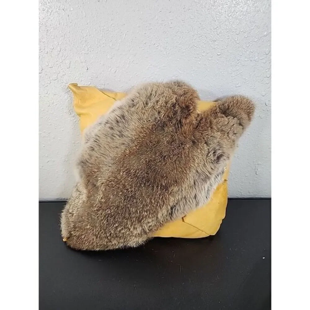 Buckskin (Genuine) Leather With Rabbit Fu Handmade One Of A Kind  Natural, 16x16
